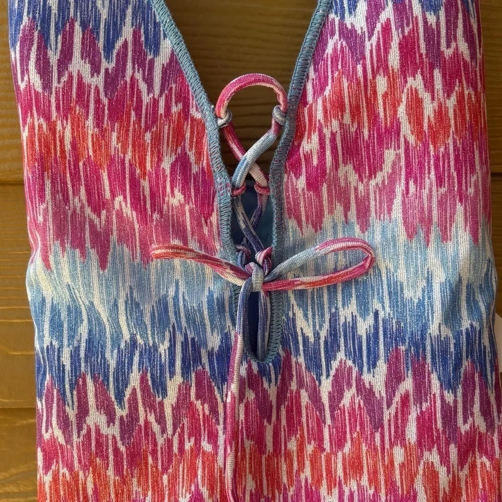 Becca Joshua Tree Corset One Piece Swimsuit In Multi Blue NWT Size Large